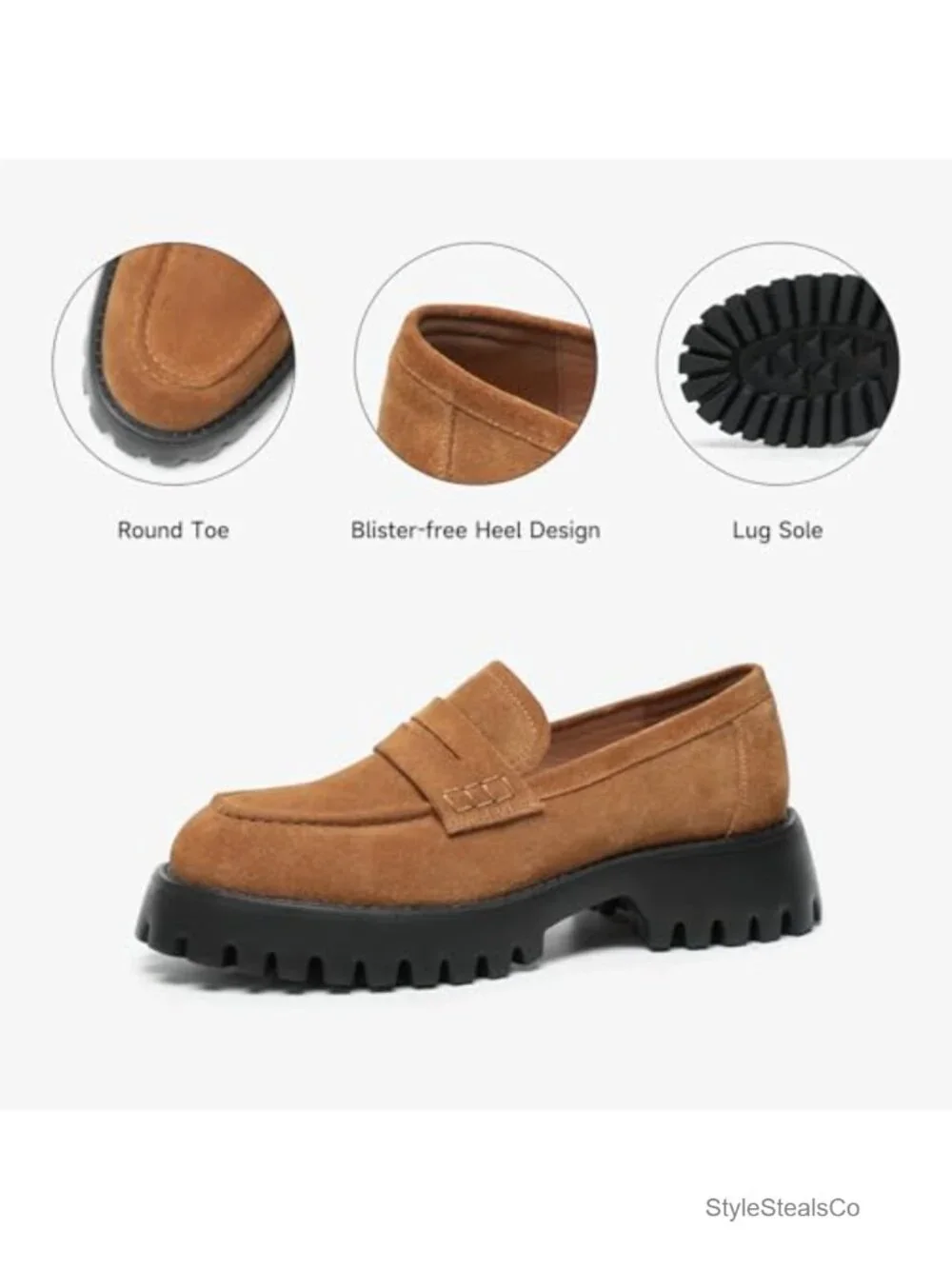 Women's Genuine Suede Loafers, Platform Chunky Penny Loafers, Lug Sole Slip On